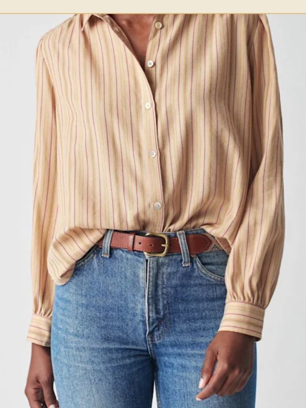 NWT Faherty Byrd Cream Red Striped Button Down Long Sleeve Organic Cotton Top XS